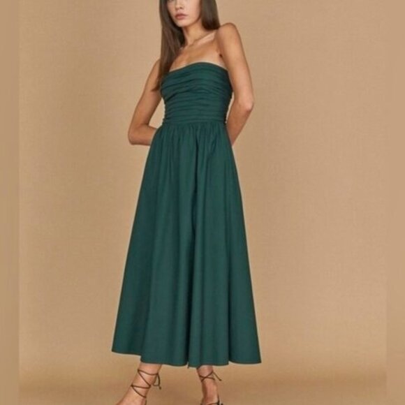 Reformation Dresses & Skirts - NEW Reformation Lissa Cotton Midi Dress Forest Dark Green Removable Straps sz 4